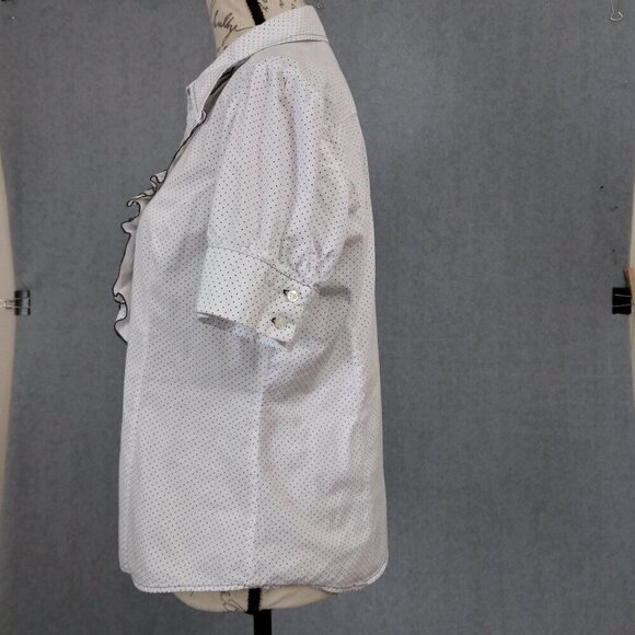 Spense | Polka Dot Ruffle Front Blouse Shirt White | Size L - Picture 5 of 9
